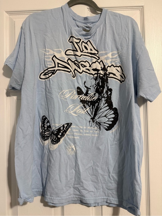 Fashion Nova Tops - Fashion Nova Light Blue Butterfly Graphic Short Sleeve Tee